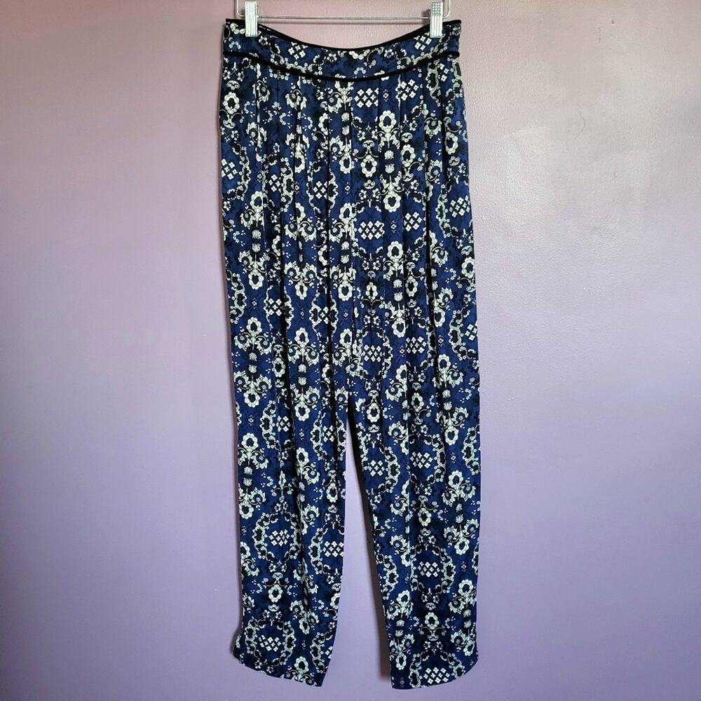 Robin Sinkler Vintage 80s Blue Floral High Waisted Pleated Granny Cottage Pants